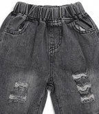 Boys White Printed T-Shirt with Grey Denim Shorts