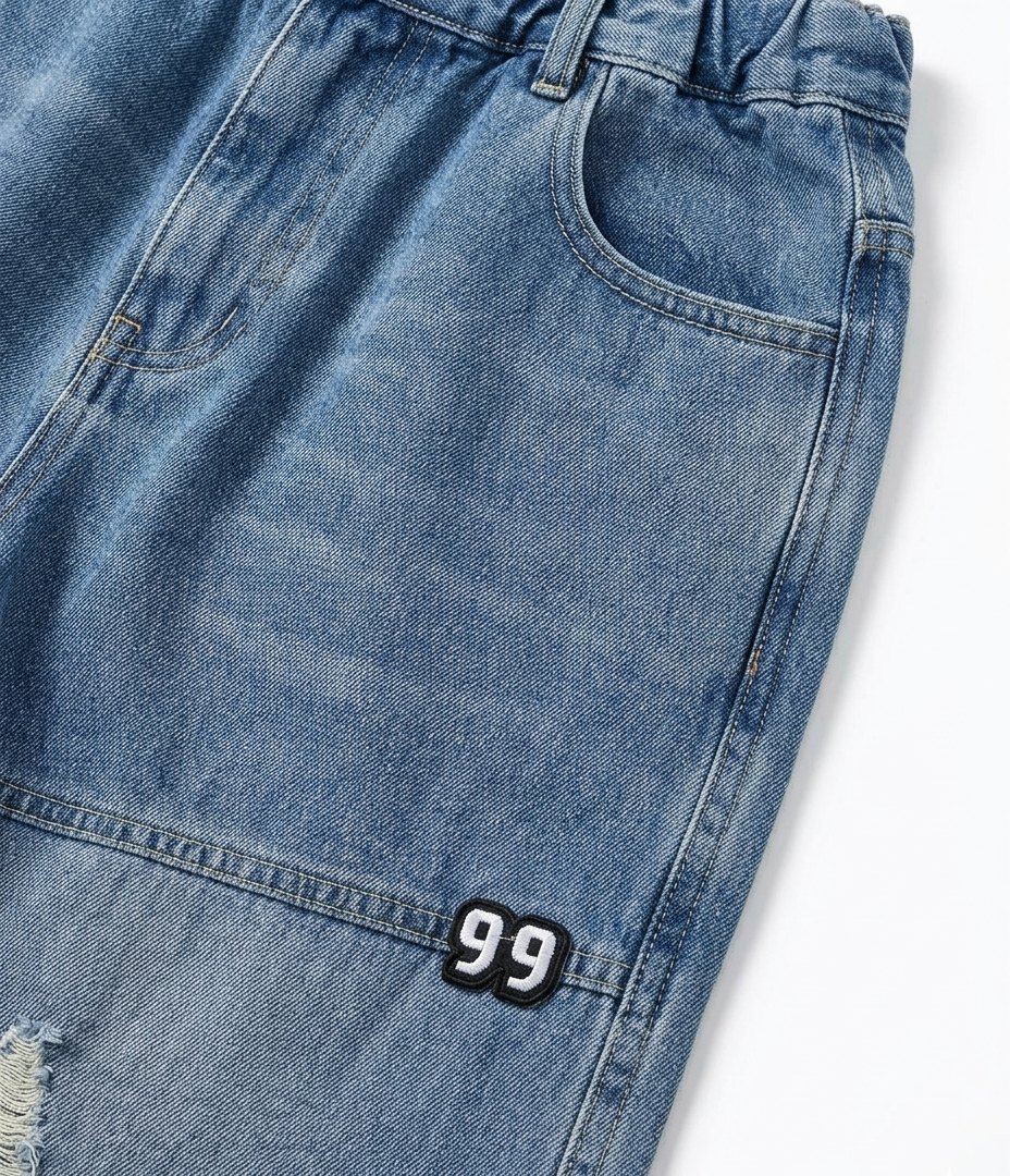Girls Light Blue Distressed Wide Leg Denim Jeans