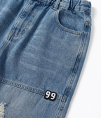 Girls Light Blue Distressed Wide Leg Denim Jeans