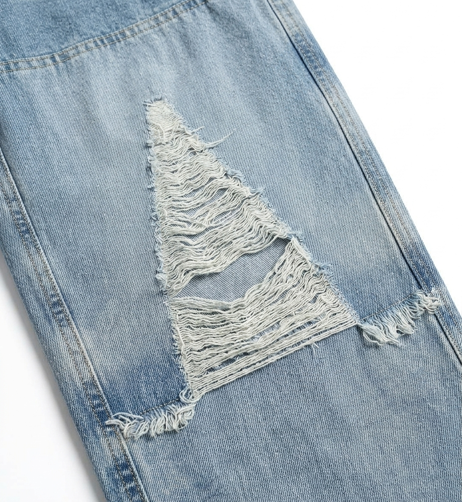 Girls Light Blue Distressed Wide Leg Denim Jeans