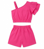Girls Hot Pink One Shoulder Co-Ord Set with Skirt