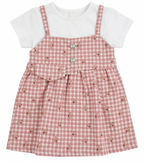 Girls Pink Checkered Cotton Pinafore Dress