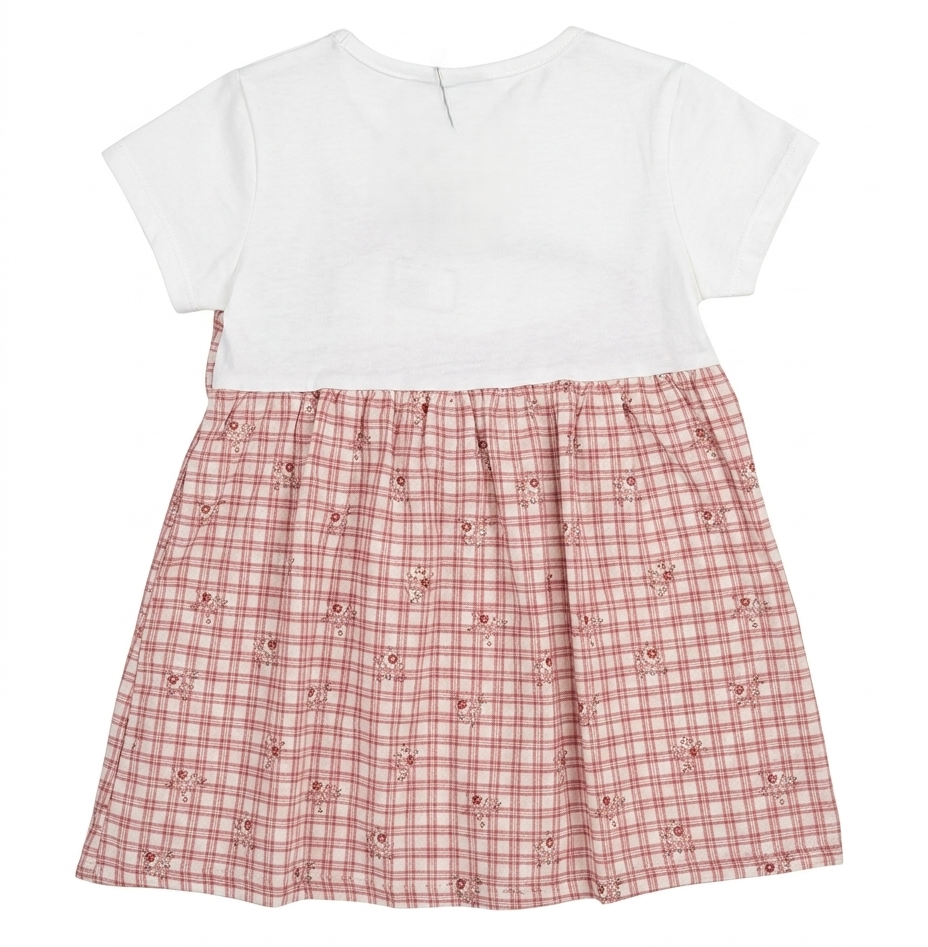 Girls Pink Checkered Cotton Pinafore Dress