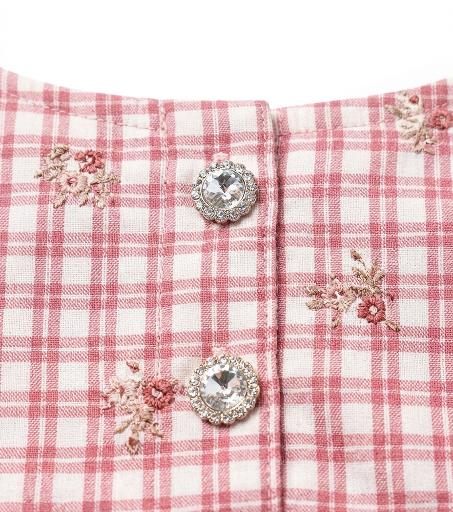 Girls Pink Checkered Cotton Pinafore Dress