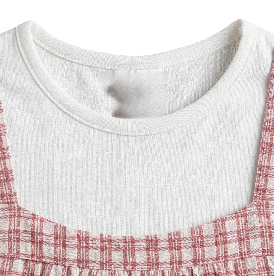 Girls Pink Checkered Cotton Pinafore Dress
