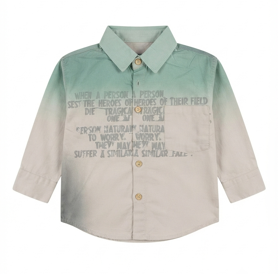 Boys Mint Green Ombre Printed Full Sleeve Cotton Shirt