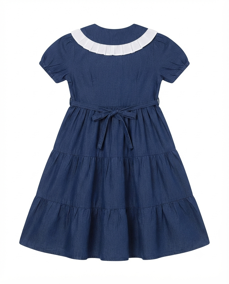 Girls Cotton Blue Frock with Bow Details