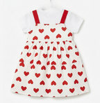 Girls White Heart Print Pinafore Dress