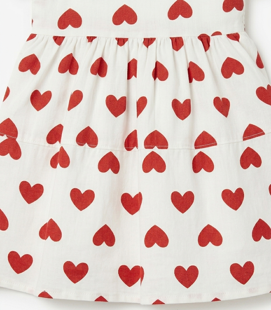 Girls White Heart Print Pinafore Dress