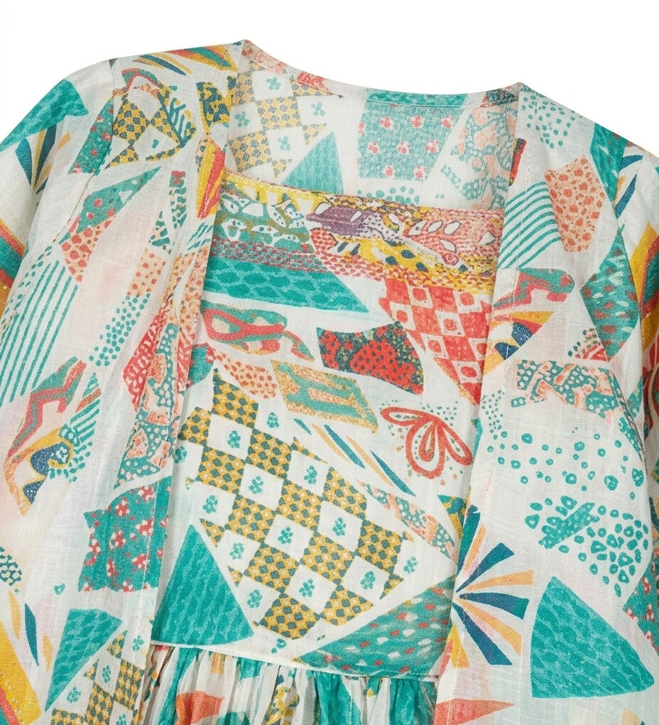 Girls Multicolor Printed Layered Ethnic Dress