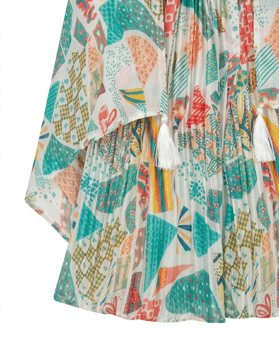Girls Multicolor Printed Layered Ethnic Dress