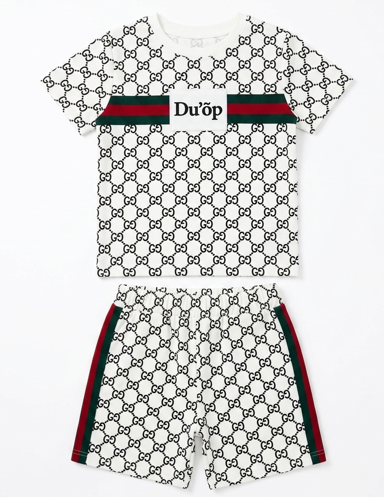 Boys White Printed T-Shirt with Matching Shorts