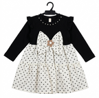 Girls Black & White Polka Dot Party Dress with Bow