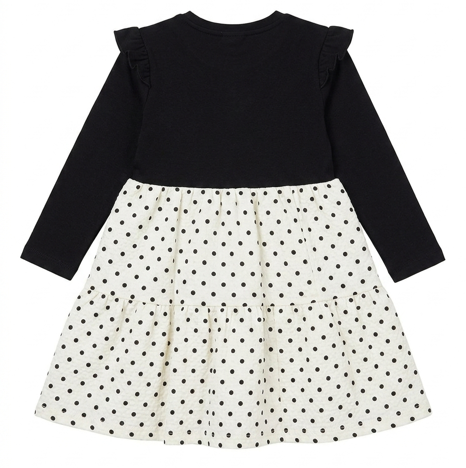 Girls Black & White Polka Dot Party Dress with Bow