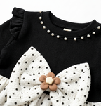 Girls Black & White Polka Dot Party Dress with Bow