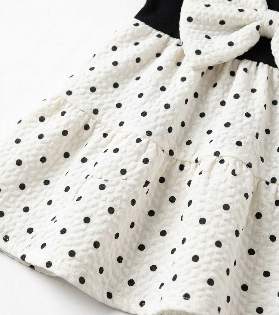 Girls Black & White Polka Dot Party Dress with Bow