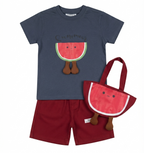 Boys Summer Watermelon Print T-Shirt & Shorts Set with Matching Sling Bag