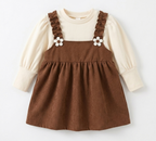 Girls Brown Pinafore Dress with Full Sleeve Top