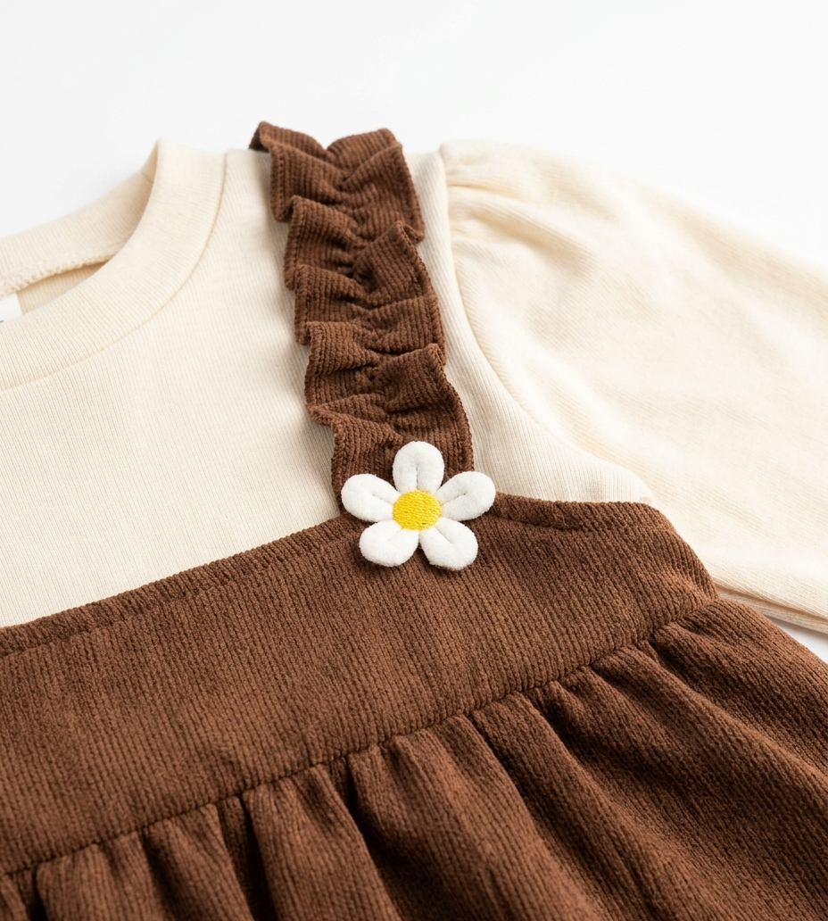 Girls Brown Pinafore Dress with Full Sleeve Top