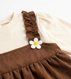 Girls Brown Pinafore Dress with Full Sleeve Top