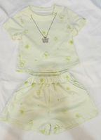 Girls Light Green Butterfly T Shirt and Shorts