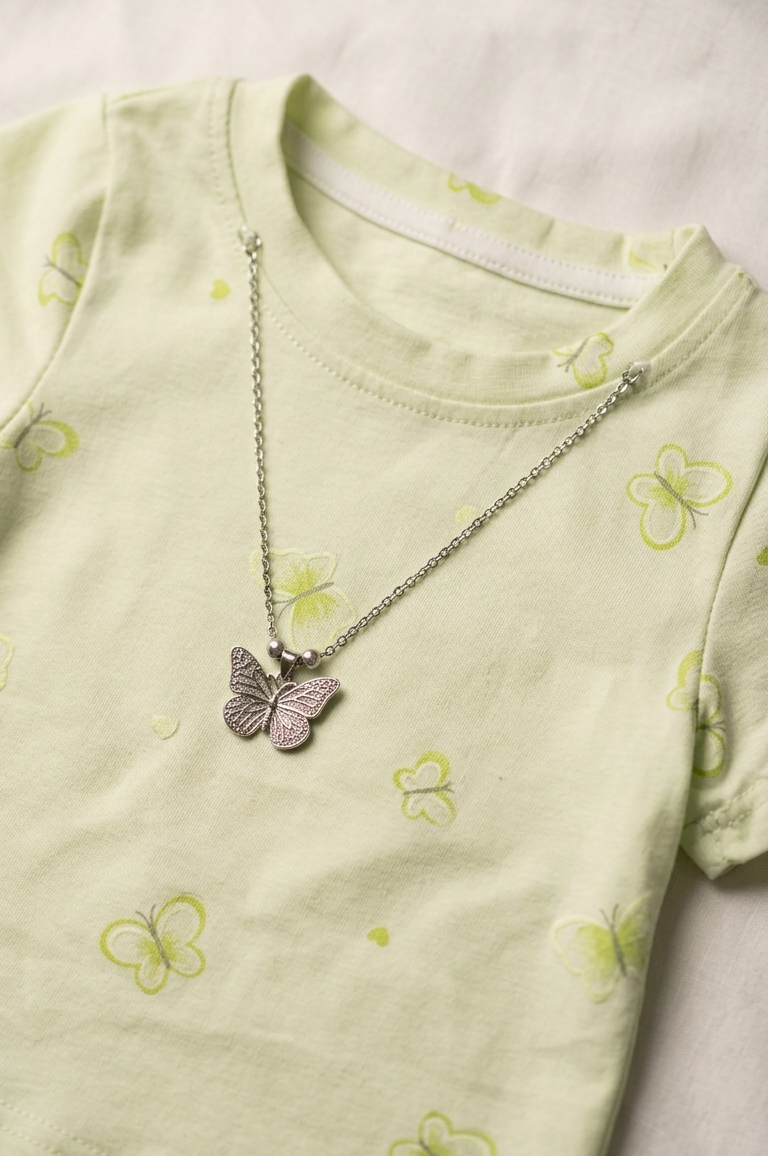 Girls Light Green Butterfly T Shirt and Shorts