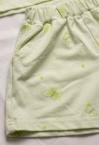 Girls Light Green Butterfly T Shirt and Shorts