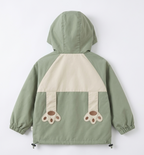 Girls Sage Green Bear Hooded Zip-Up Winter Jacket