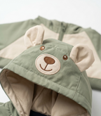 Girls Sage Green Bear Hooded Zip-Up Winter Jacket