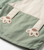 Girls Sage Green Bear Hooded Zip-Up Winter Jacket
