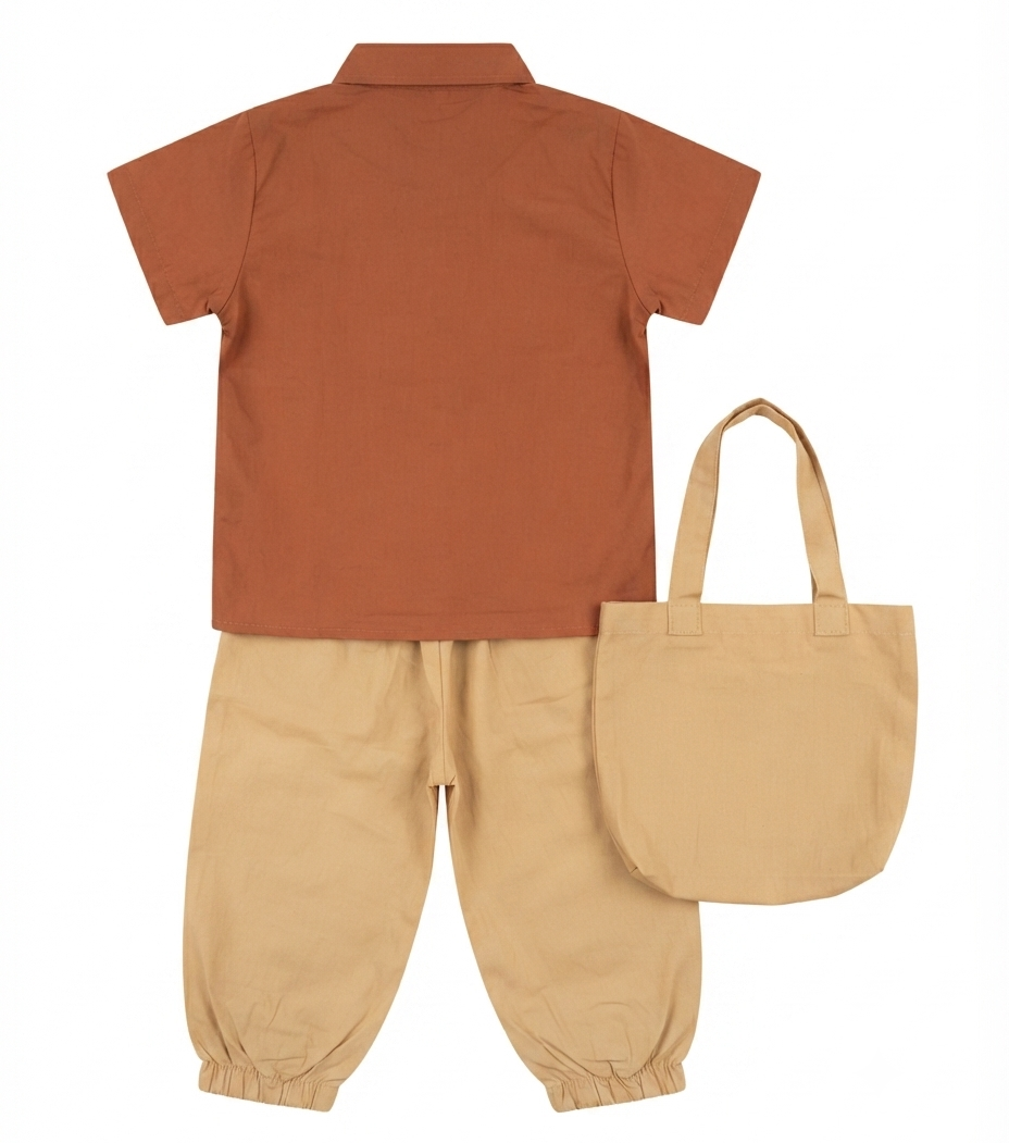 Boys Lion Applique Shirt & Jogger Pant Set with Matching Tote Bag