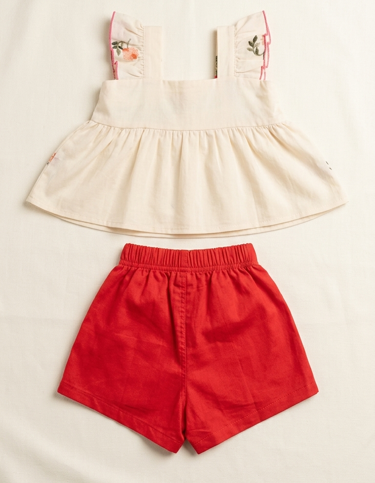 Girls Cream Flower Top and Shorts