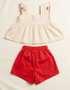 Girls Cream Flower Top and Shorts
