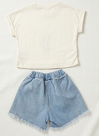 Girl White Heart T Shirt and Shorts