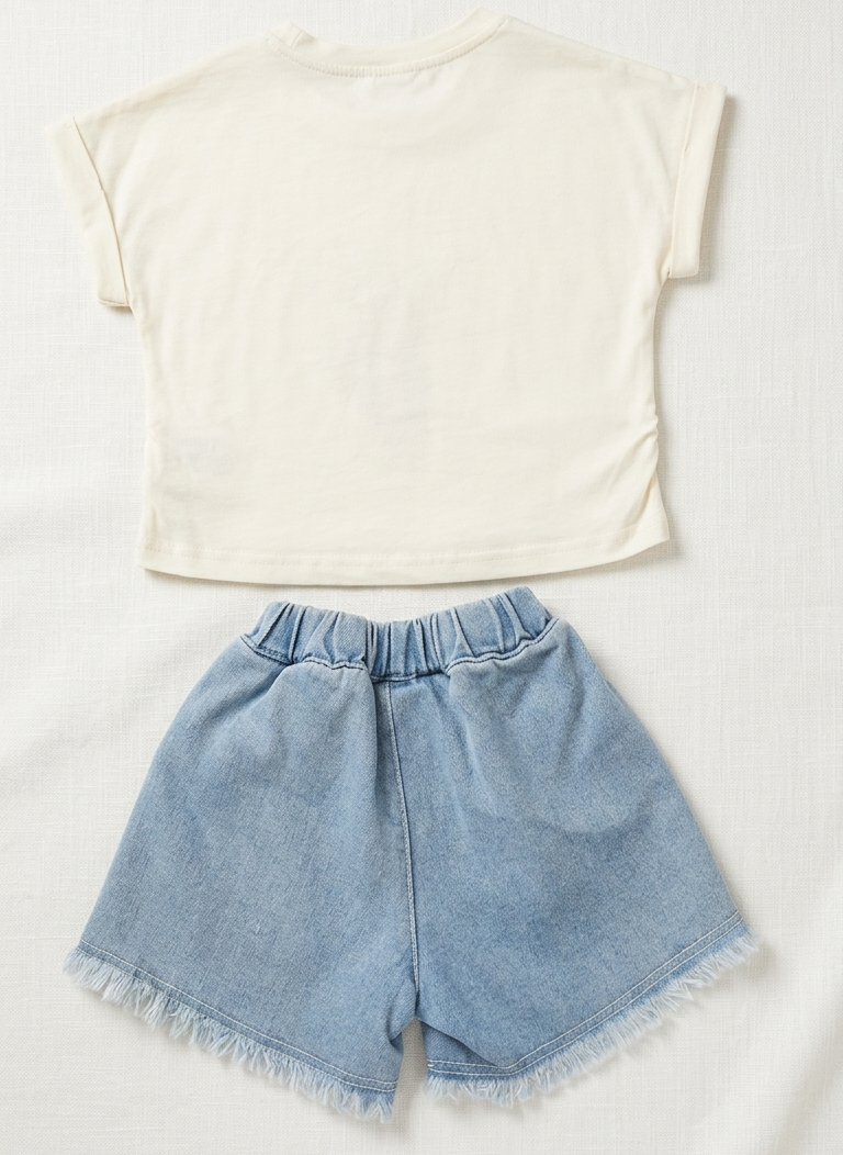 Girl White Heart T Shirt and Shorts
