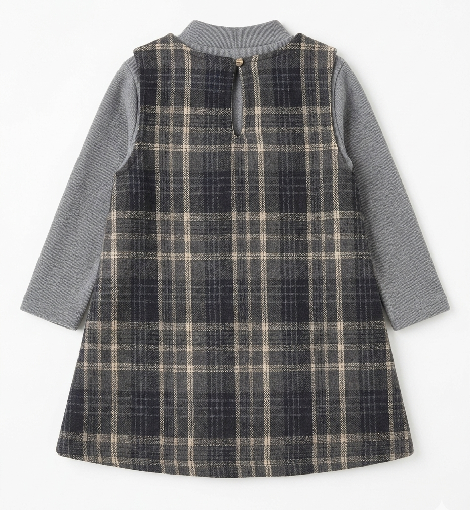 Girls Grey Check Dress with High Neck Top