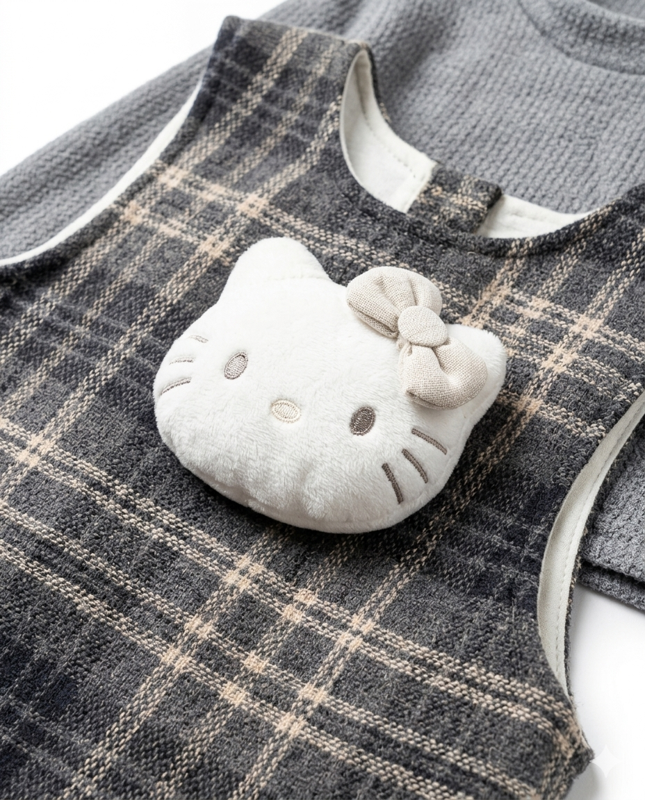 Girls Grey Check Dress with High Neck Top