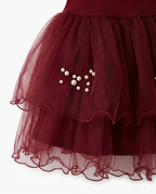 Girls Maroon Pearl Bow Party Dress
