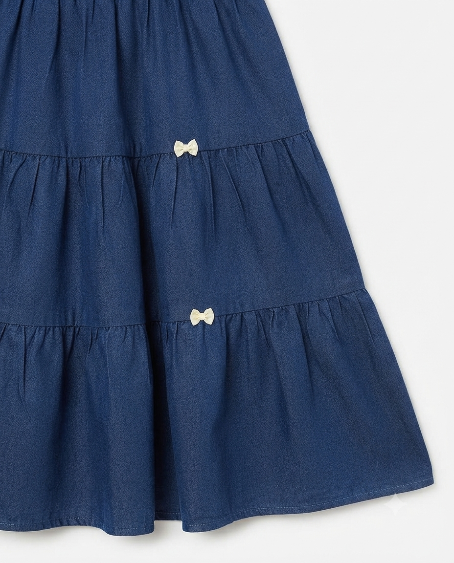 Girls Cotton Blue Frock with Bow Details