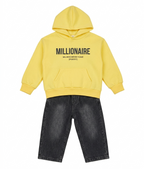 Boys Yellow Hoodie & Black Denim Pant Clothing Set
