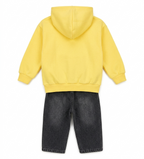 Boys Yellow Hoodie & Black Denim Pant Clothing Set