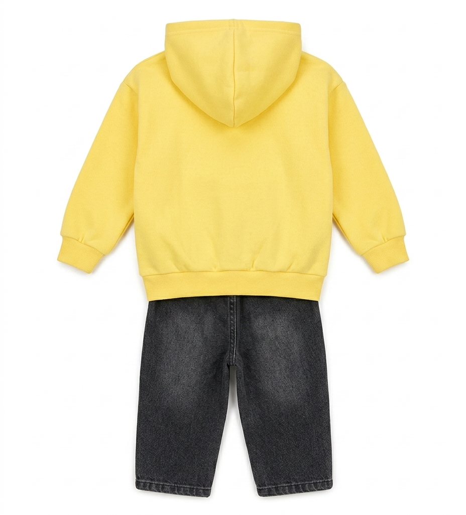 Boys Yellow Hoodie & Black Denim Pant Clothing Set