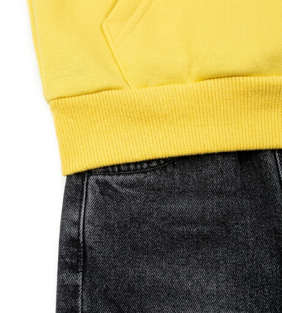 Boys Yellow Hoodie & Black Denim Pant Clothing Set