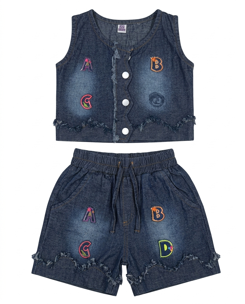 Girls Dark Blue Denim Co-Ord Set