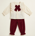 Girls Red Bow Shirt & Cargo Pants Set