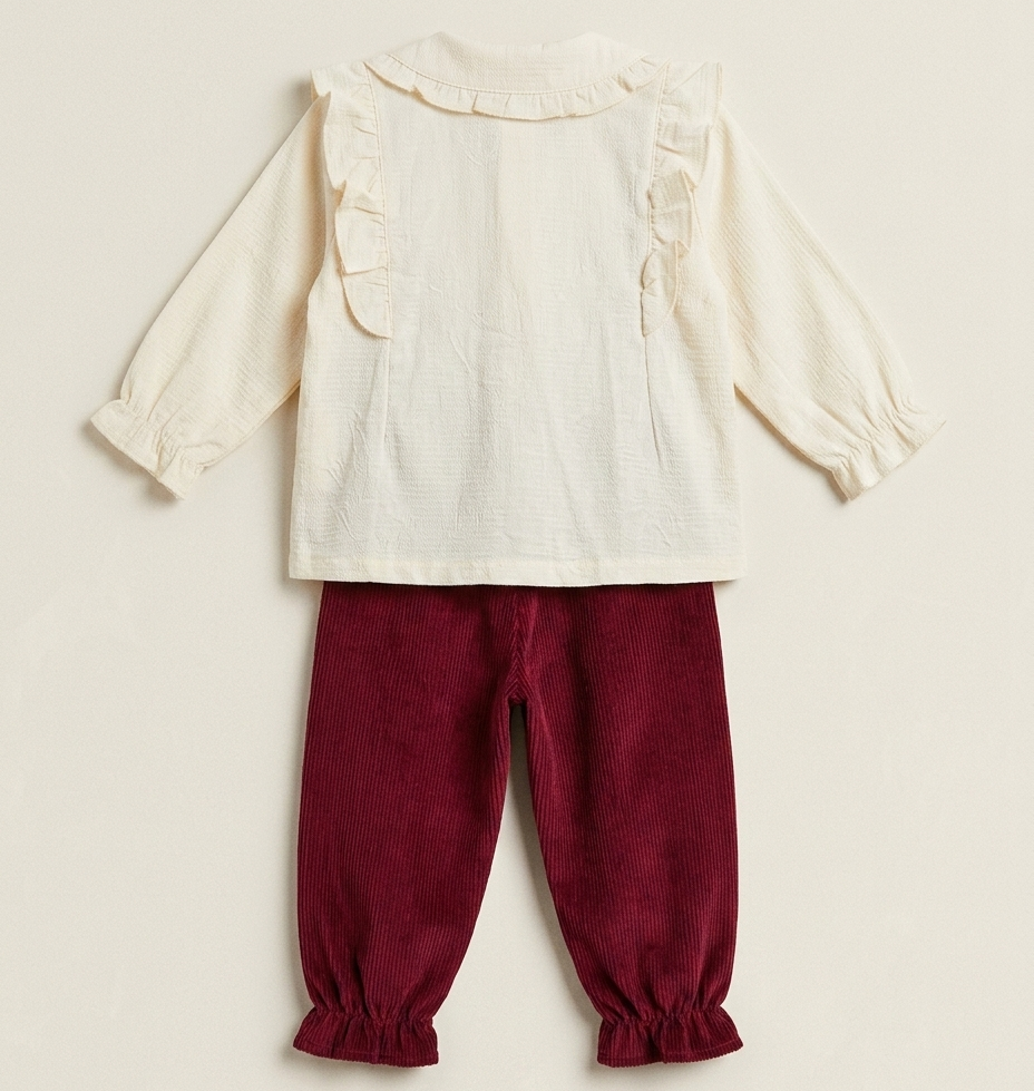 Girls Red Bow Shirt & Cargo Pants Set