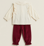 Girls Red Bow Shirt & Cargo Pants Set
