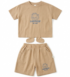 Boys Brown Cartoon Print T-Shirt & Shorts Set