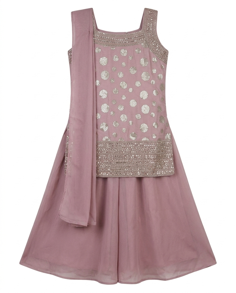 Girls Pink Party Wear Kurta Palazzo with Dupatta