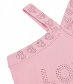 Girls Pink Rhinestone Love Cross Strap Ribbed Crop Top